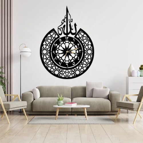 3D Islamic Wooden Wall Clock with 'Allah' Design – Elegant Laser Cut Home & Office Decor