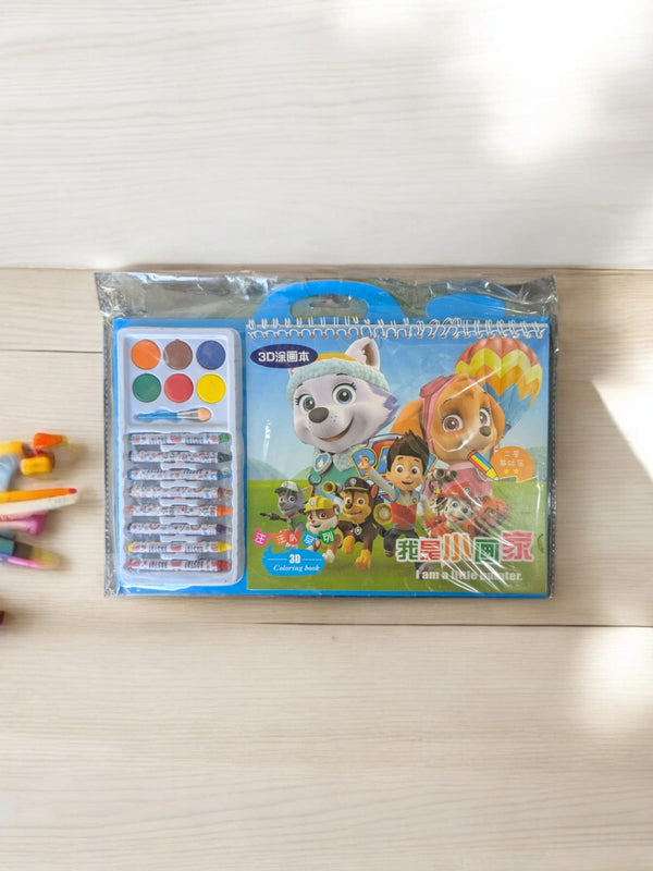 3d Colouring book with crayons and water colours