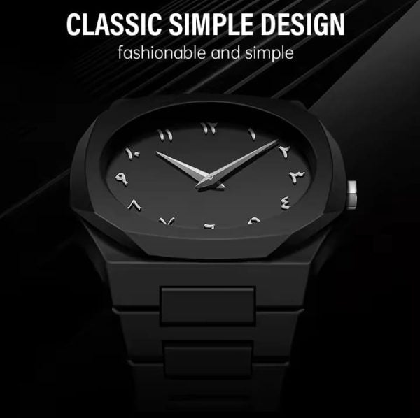 Black Aura Quartz Watch – Lightweight Design, Arabic Dial Black Aura Arabic Watch For Men – Trendy Fiber Plastic Timepiece With Arabic Numerals