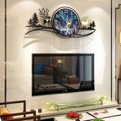 3D Wooden Deer Forest Wall Clock with Light – Blue Jungle Theme for Bedroom & Living Room