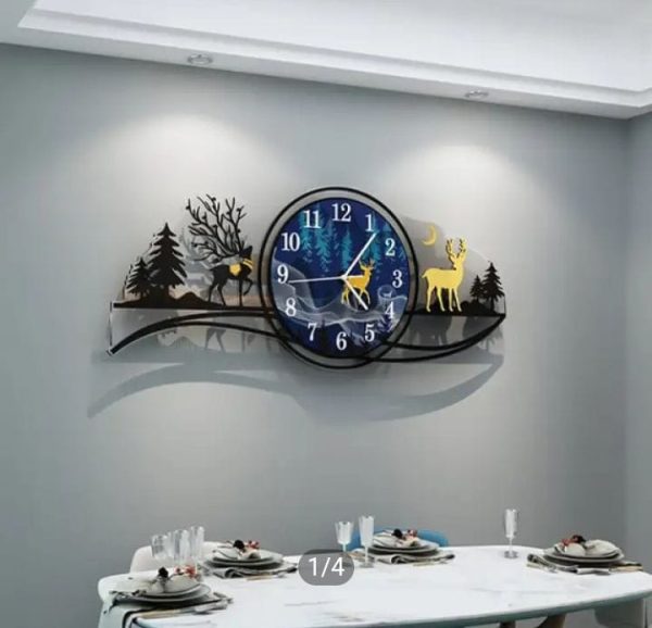 3D Wooden Deer Forest Wall Clock with Light – Blue Jungle Theme for Bedroom & Living Room