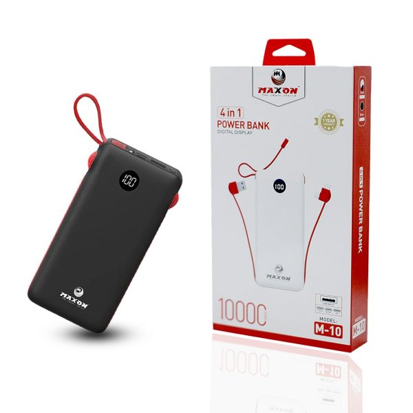 Maxon M-10 10000mAh 4-in-1 Power Bank | Built-in USB, iOS, Micro & Type-C Cables | Random Color
