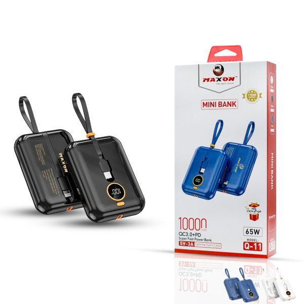 Maxon Q-11 10000mAh 65W Mini Power Bank | Fast Charging | Built-in iOS & Type-C Cables