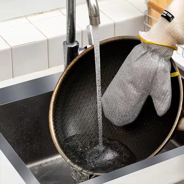 PACK OF 2. Multipurpose Wire Dishwashing Gloves – Non-Scratch Steel Wire Cleaning Cloth Gloves for Wet & Dry Use | Heat-Resistant Aluminum Kitchen Gloves for Dishes & Surfaces