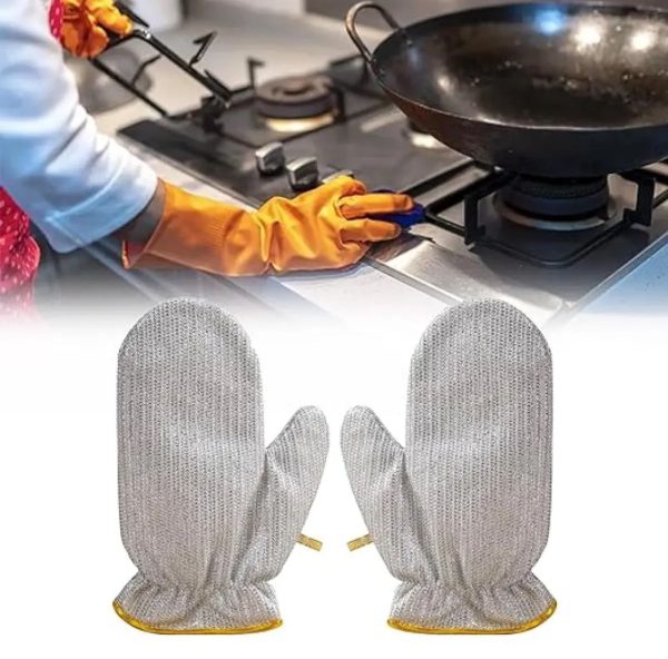 PACK OF 2. Multipurpose Wire Dishwashing Gloves – Non-Scratch Steel Wire Cleaning Cloth Gloves for Wet & Dry Use | Heat-Resistant Aluminum Kitchen Gloves for Dishes & Surfaces