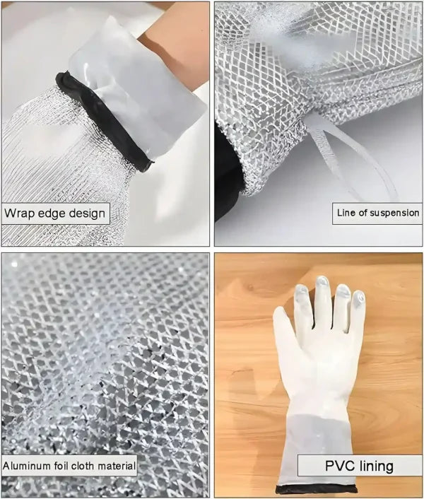 PACK OF 2. Multipurpose Wire Dishwashing Gloves – Non-Scratch Steel Wire Cleaning Cloth Gloves for Wet & Dry Use | Heat-Resistant Aluminum Kitchen Gloves for Dishes & Surfaces