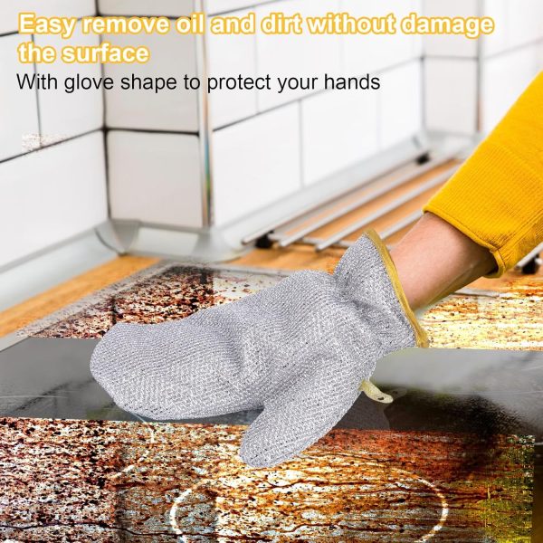 PACK OF 2. Multipurpose Wire Dishwashing Gloves – Non-Scratch Steel Wire Cleaning Cloth Gloves for Wet & Dry Use | Heat-Resistant Aluminum Kitchen Gloves for Dishes & Surfaces