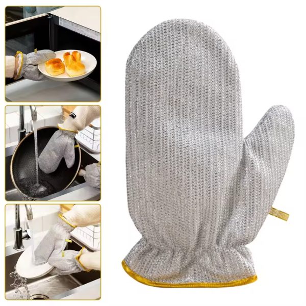 PACK OF 2. Multipurpose Wire Dishwashing Gloves – Non-Scratch Steel Wire Cleaning Cloth Gloves for Wet & Dry Use | Heat-Resistant Aluminum Kitchen Gloves for Dishes & Surfaces
