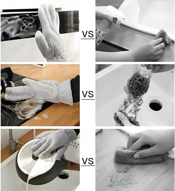 PACK OF 2. Multipurpose Wire Dishwashing Gloves – Non-Scratch Steel Wire Cleaning Cloth Gloves for Wet & Dry Use | Heat-Resistant Aluminum Kitchen Gloves for Dishes & Surfaces