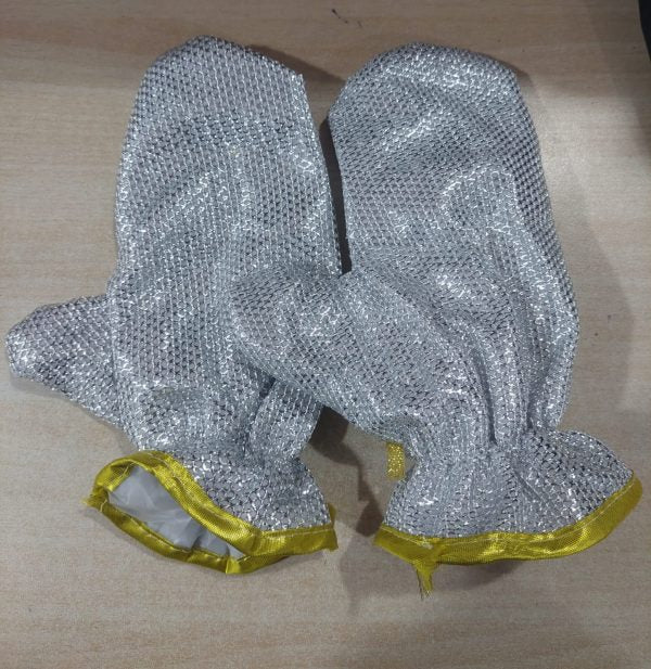 PACK OF 2. Multipurpose Wire Dishwashing Gloves – Non-Scratch Steel Wire Cleaning Cloth Gloves for Wet & Dry Use | Heat-Resistant Aluminum Kitchen Gloves for Dishes & Surfaces