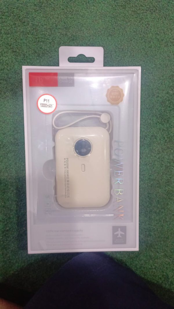 P11 Mini Power Bank 10000mAh | Built-in Charging Cable | Compact Design | Random Color