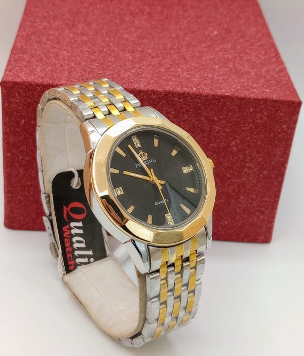 Ma1 Pro King Gents Silver Gold Watch | Stainless Steel Diamond Cut Quartz Watch for Men & Boys | Random Dial & Strap Color
